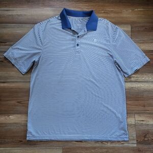 Coolibar Golf Polo Shirt Mens M Blue St Andrews Short Sleeve Striped Performance